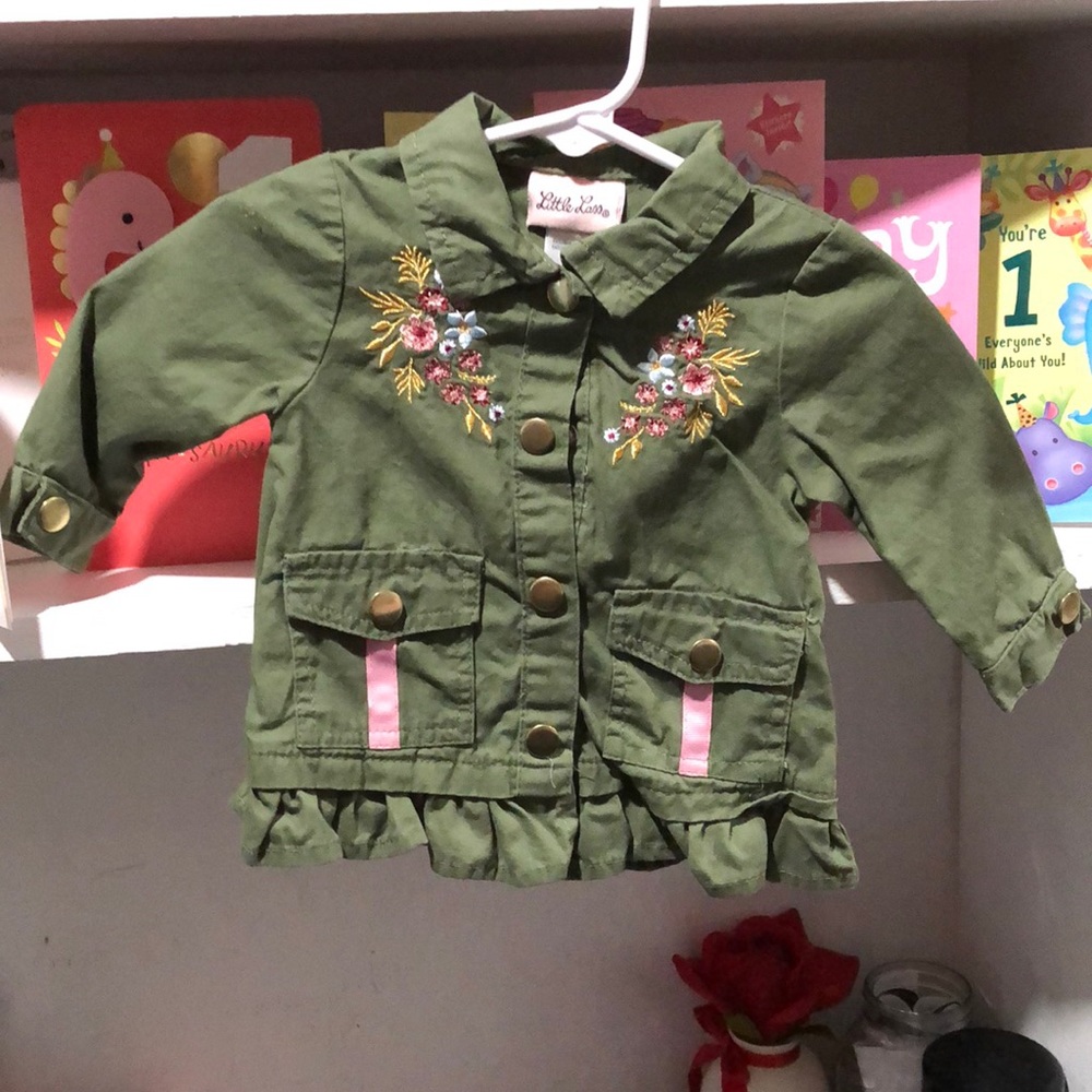 Army green jacket with flower design